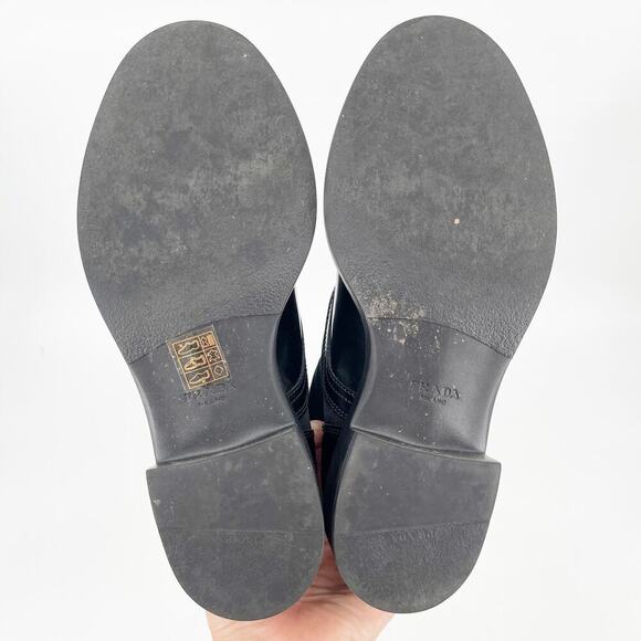 Prada Black Spazzolato Re-Nylon Metal Triangle Logo Combat Ankle Boot size IT 36 - Picture 11 of 14